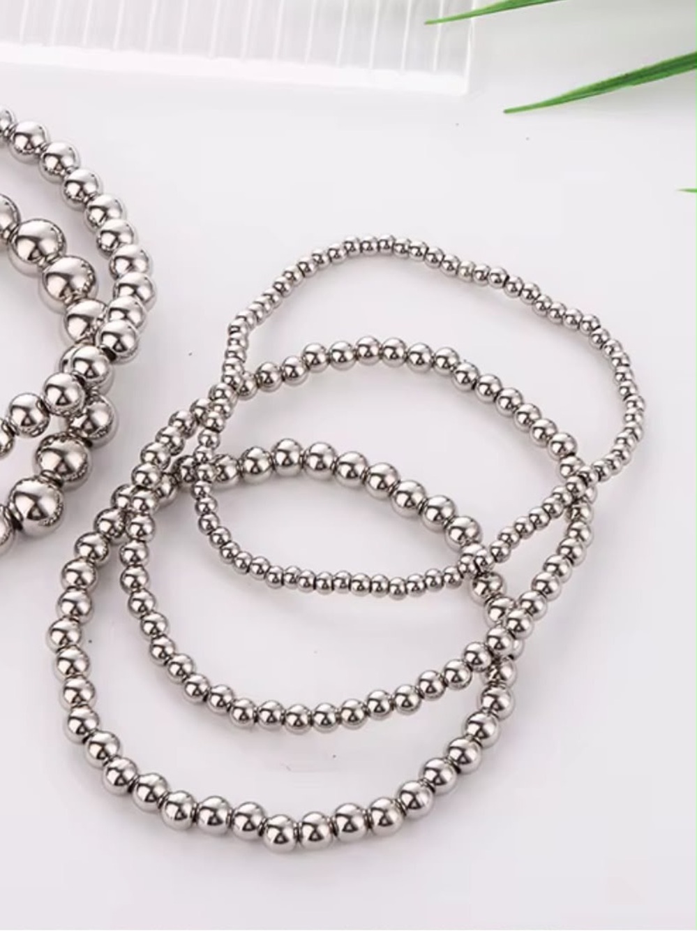 Sterling Silver Beaded Stretch Bracelet - Silver - Picture 3 of 3